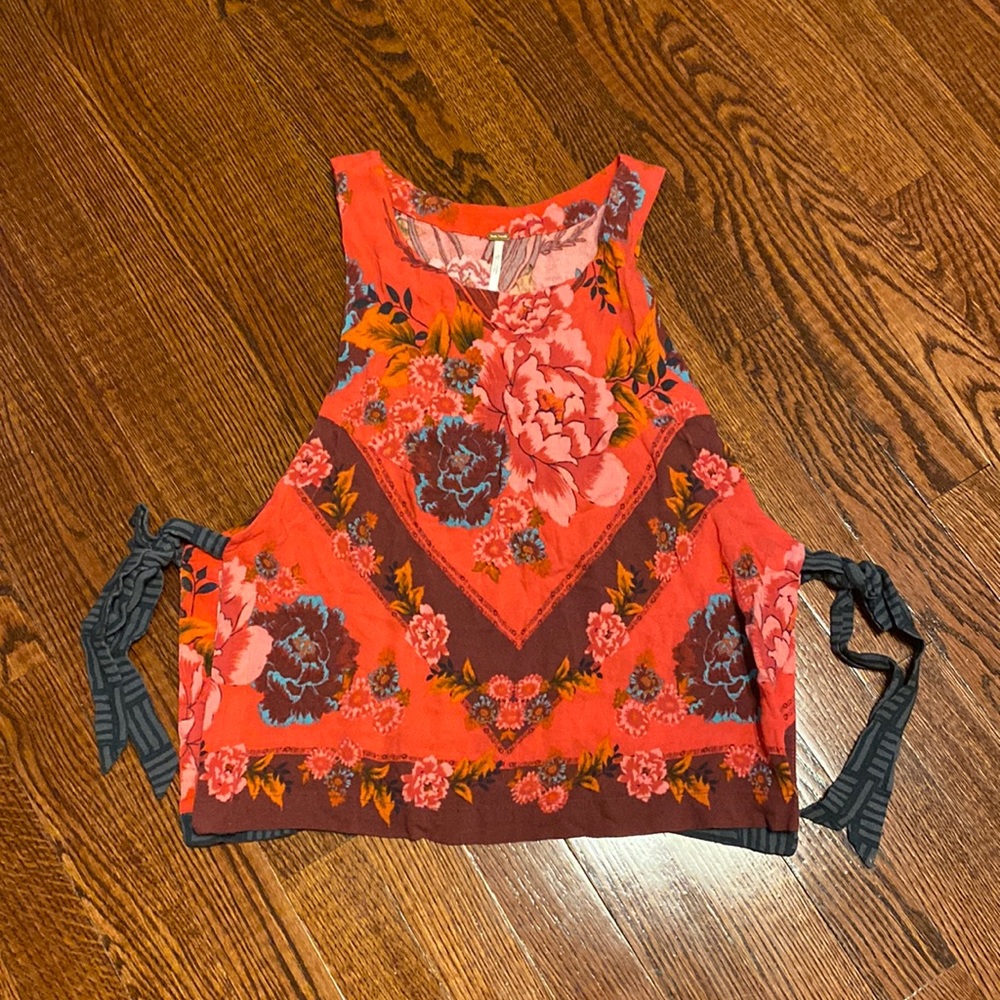 Free People Floral Side Tie Blouse